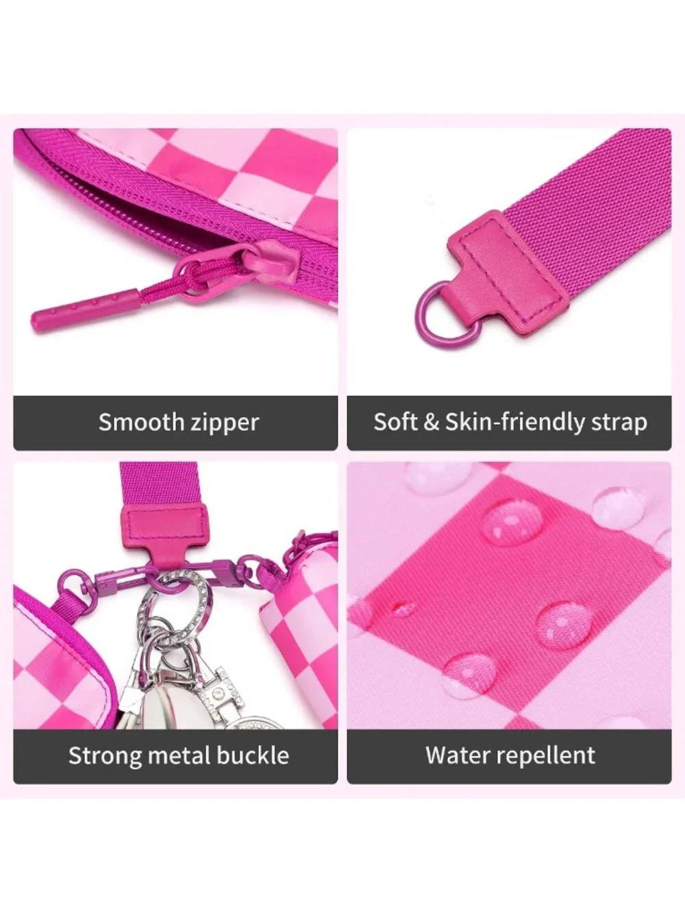 Stylish Checkered Dual Pouch Wristlet Wallet for Women - Fits Phone & Coin Purse